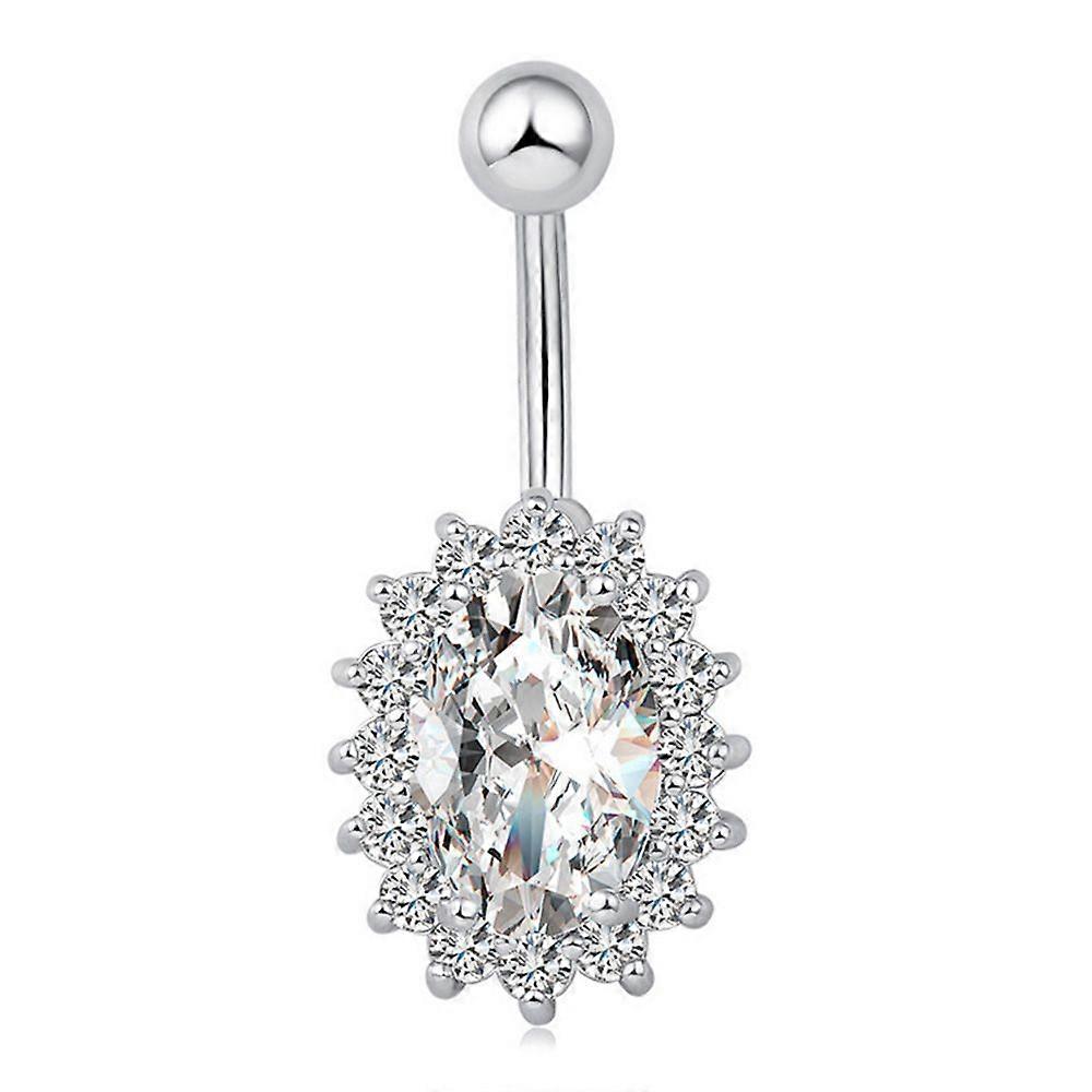 Belly button buckle full zircon oval