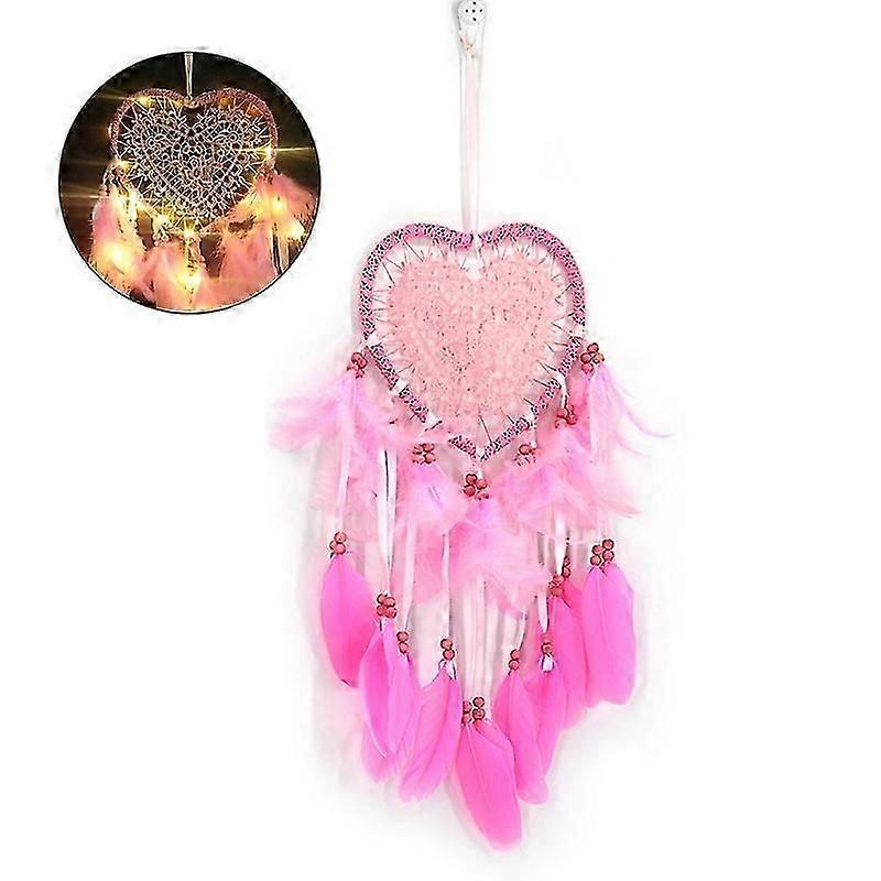 Dreamcatcher Fjäder Dekor Hängsmycke Självlysande Prydnad Hjärtform Design Hängande Drömfångare för Sovrum