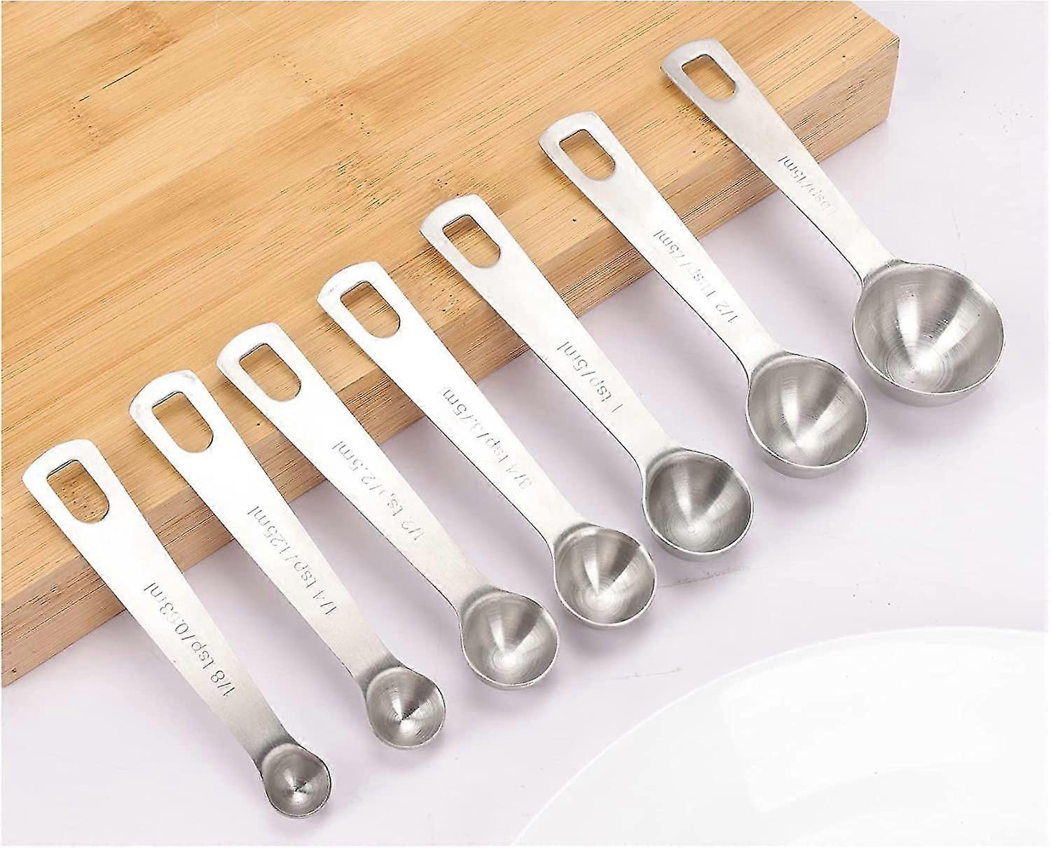 7 Piece Measuring Spoons Set, Heavy Duty 18/8 Stainless Steel Measuring Spoons With Etched Markings Removable Clasp For Dry And Liquid, Fits In Spic