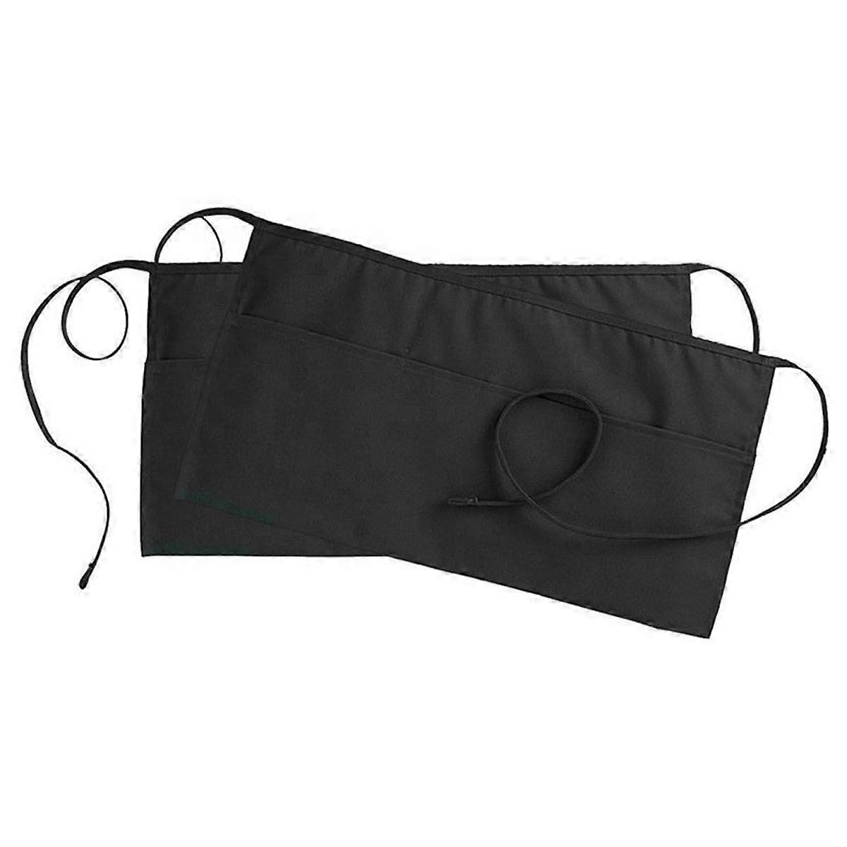 Waist Apron With 3 Pockets - Black Waitress Waiter Server Short Aprons