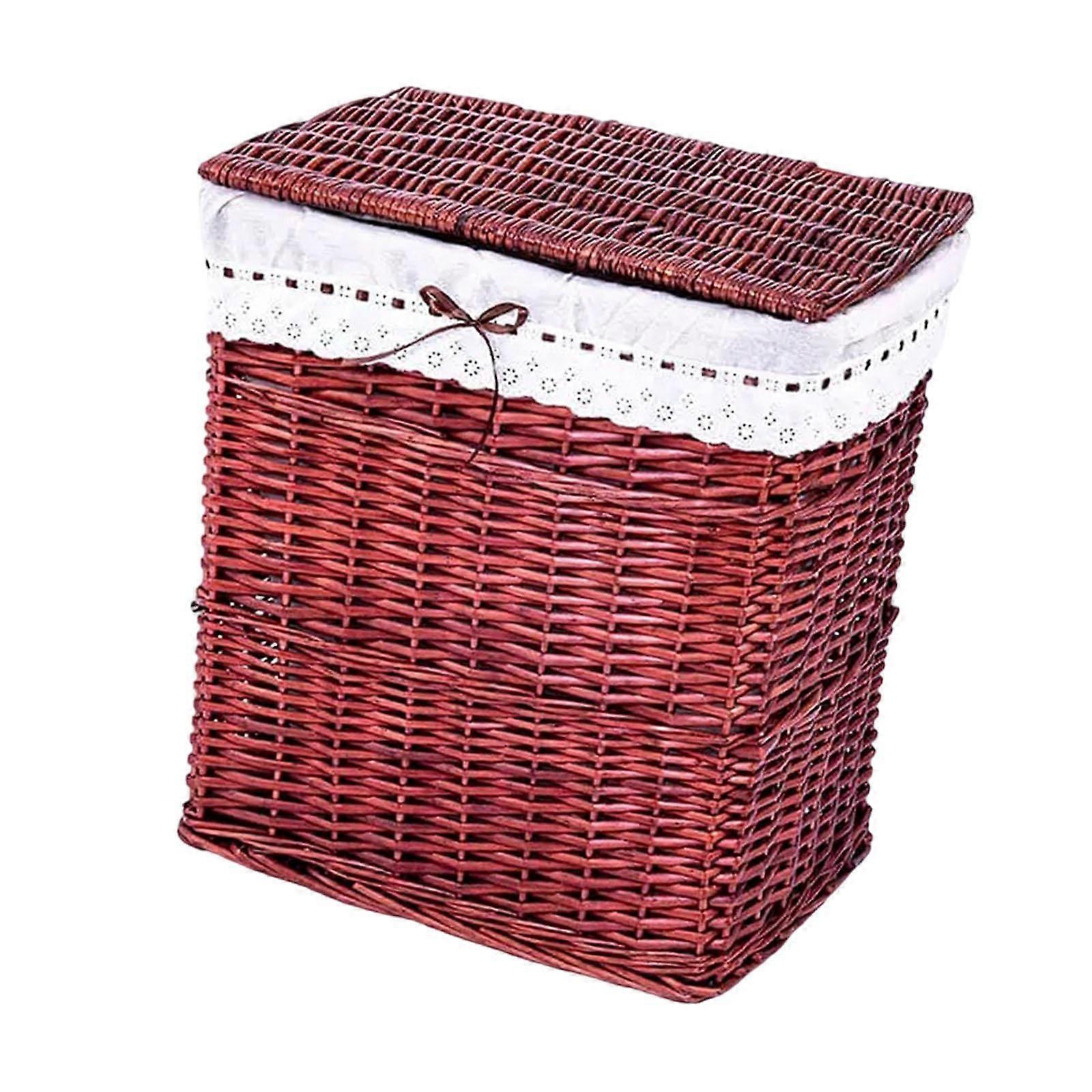 Wäschekorb mit Deckel, Wäschekorb, gewebter Rattankorb für Badezimmer, Zuhause, Rotbraun
