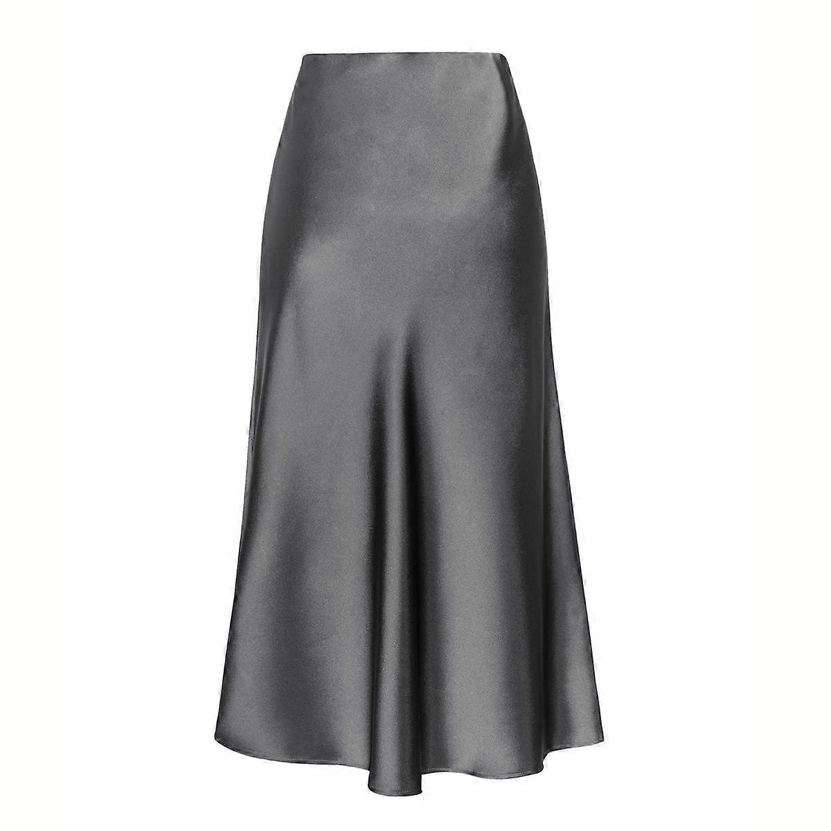 Satin Elastic High Waist Solid Color Split Mid-Length Bustier Skirt