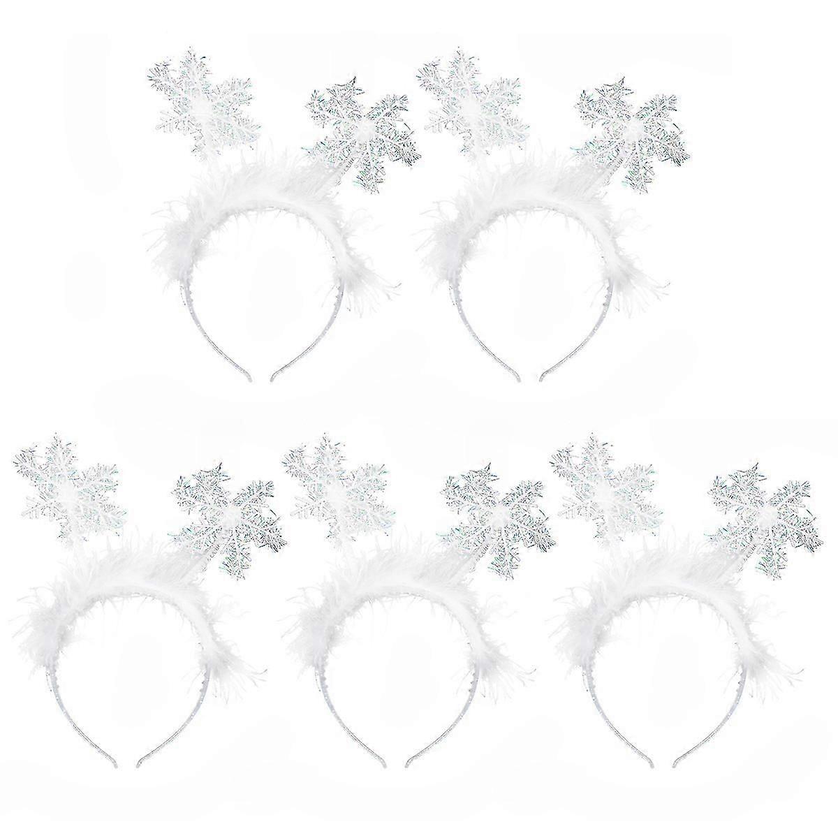5PCS Christmas Headband Decors Xmas Snowflake Hair Hoops Party Decors (White)