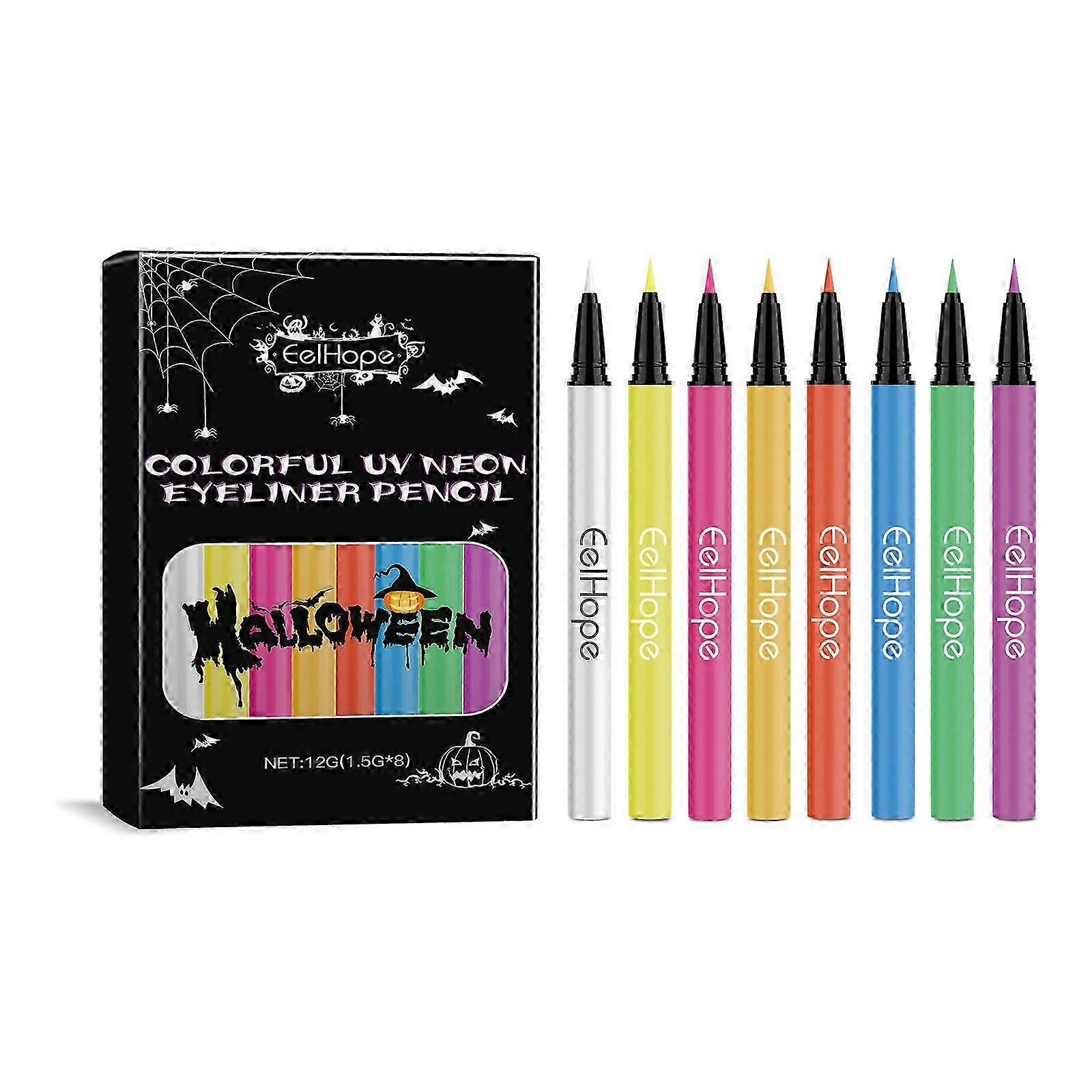 8 Colors UV Neon Liquid Eyeliner Set, Matte Colored Eyeliners Pen, Colorful Waterproof Smudge-proof Pigmented Graphic Liners