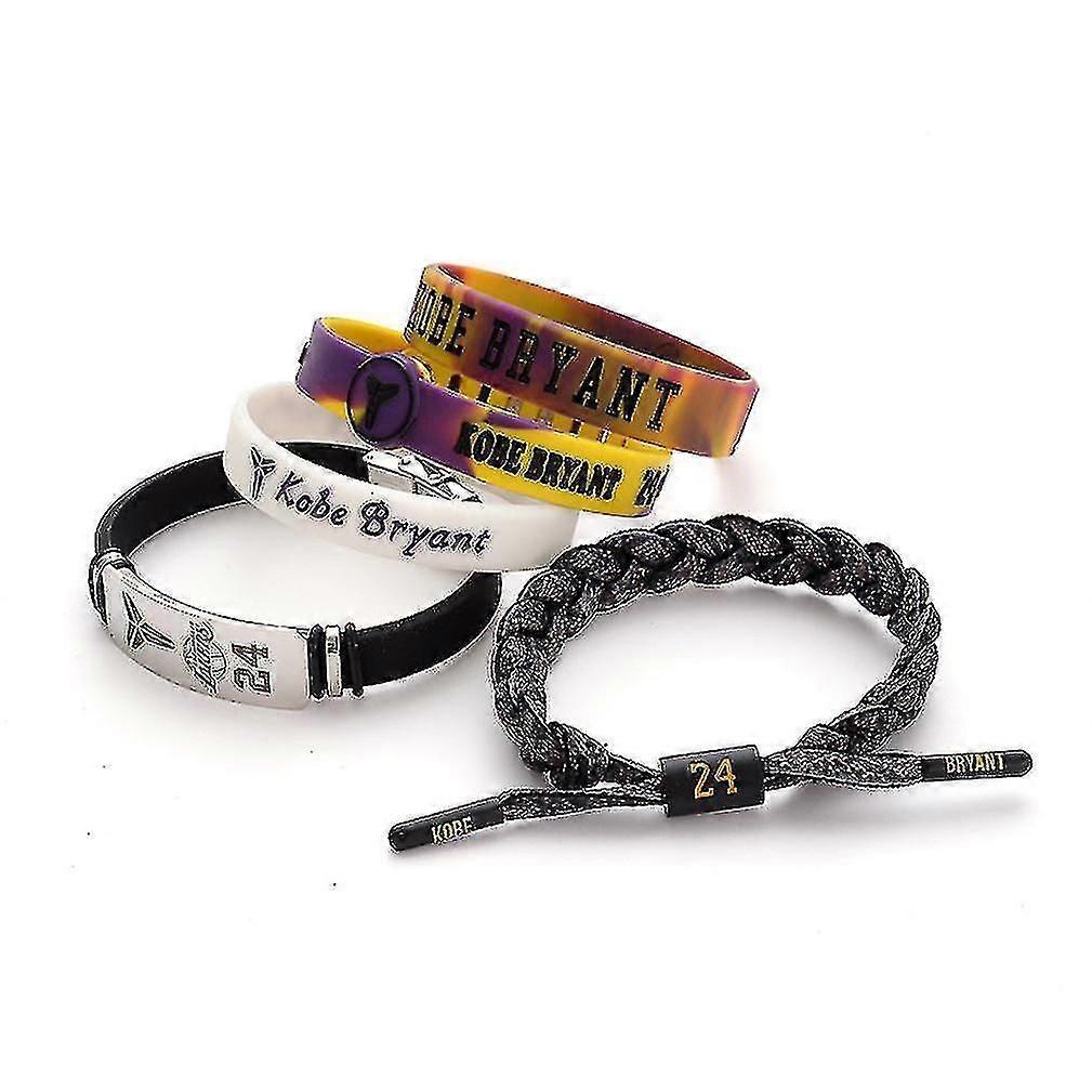 5個のシリコーンブレスレット神戸ブライアントバスケットボールスポーツブレスレット調整可能な織麦靴ひもリストバンド