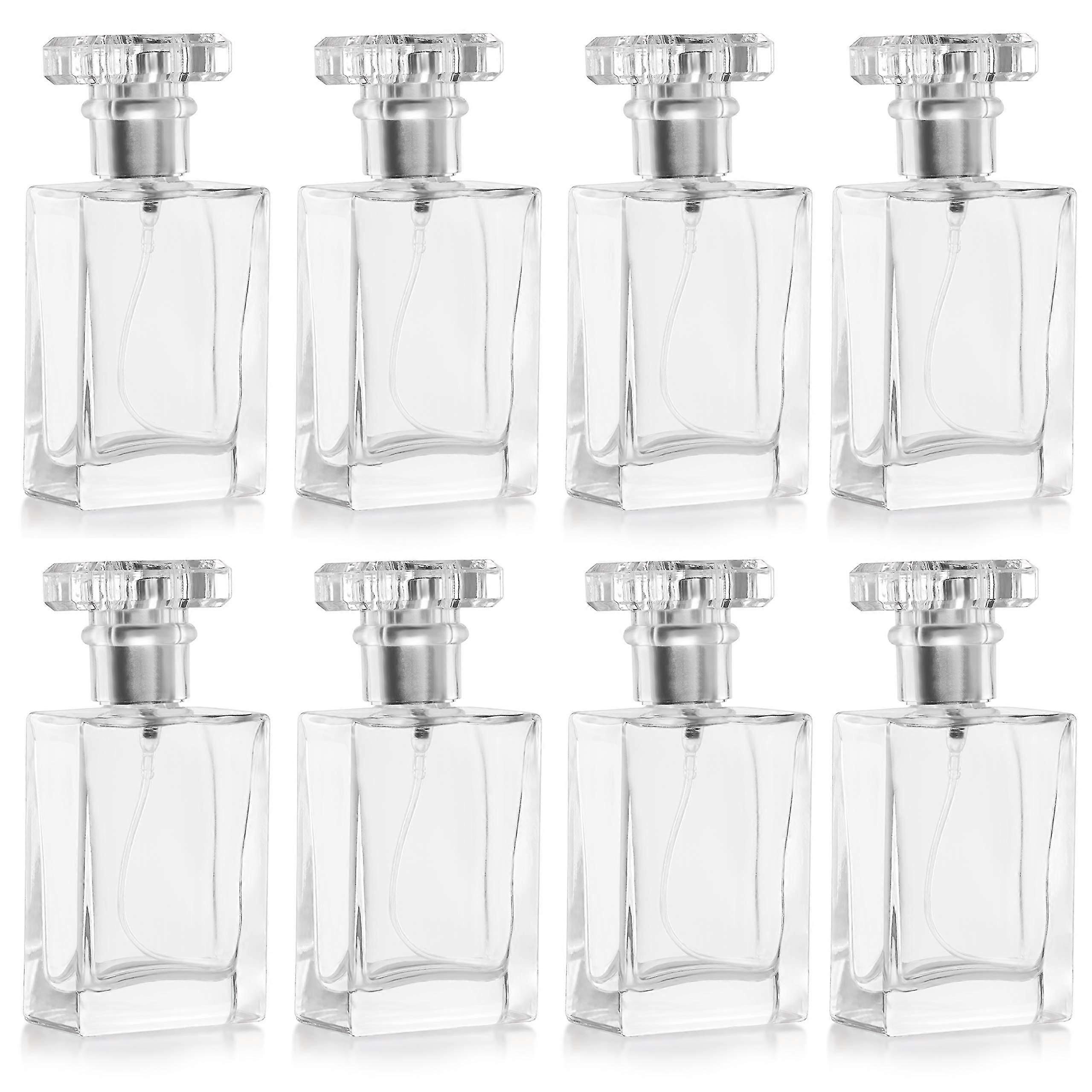 8個パック 30ml/1オンス 空詰め替え可能香水透明ガラスアトマイザースプレーボトル - シルバーミストポンプ付き透明スクエアボトル - 旅行に持ち運び可能