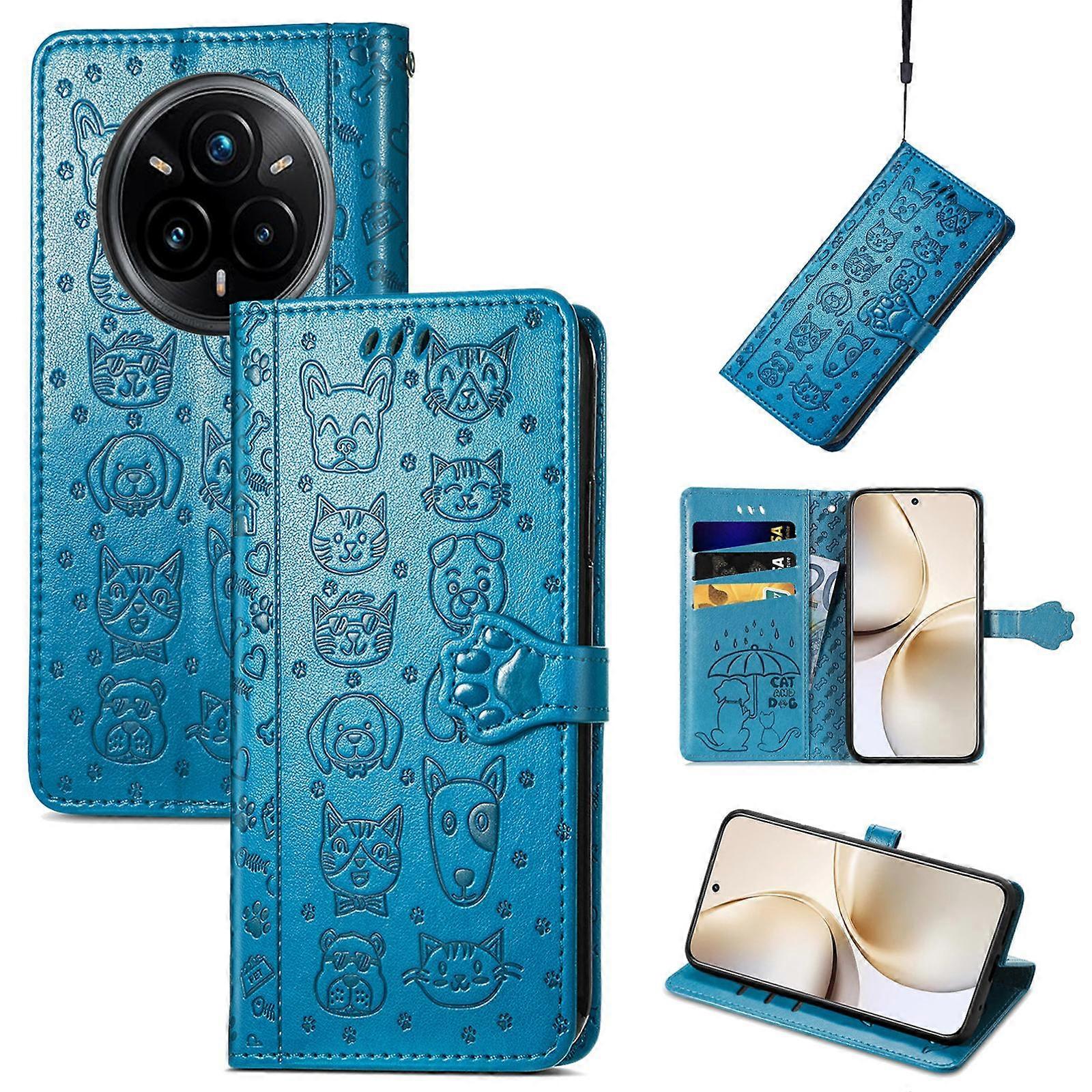 Cat and Dog Embossed Leather Phone Case