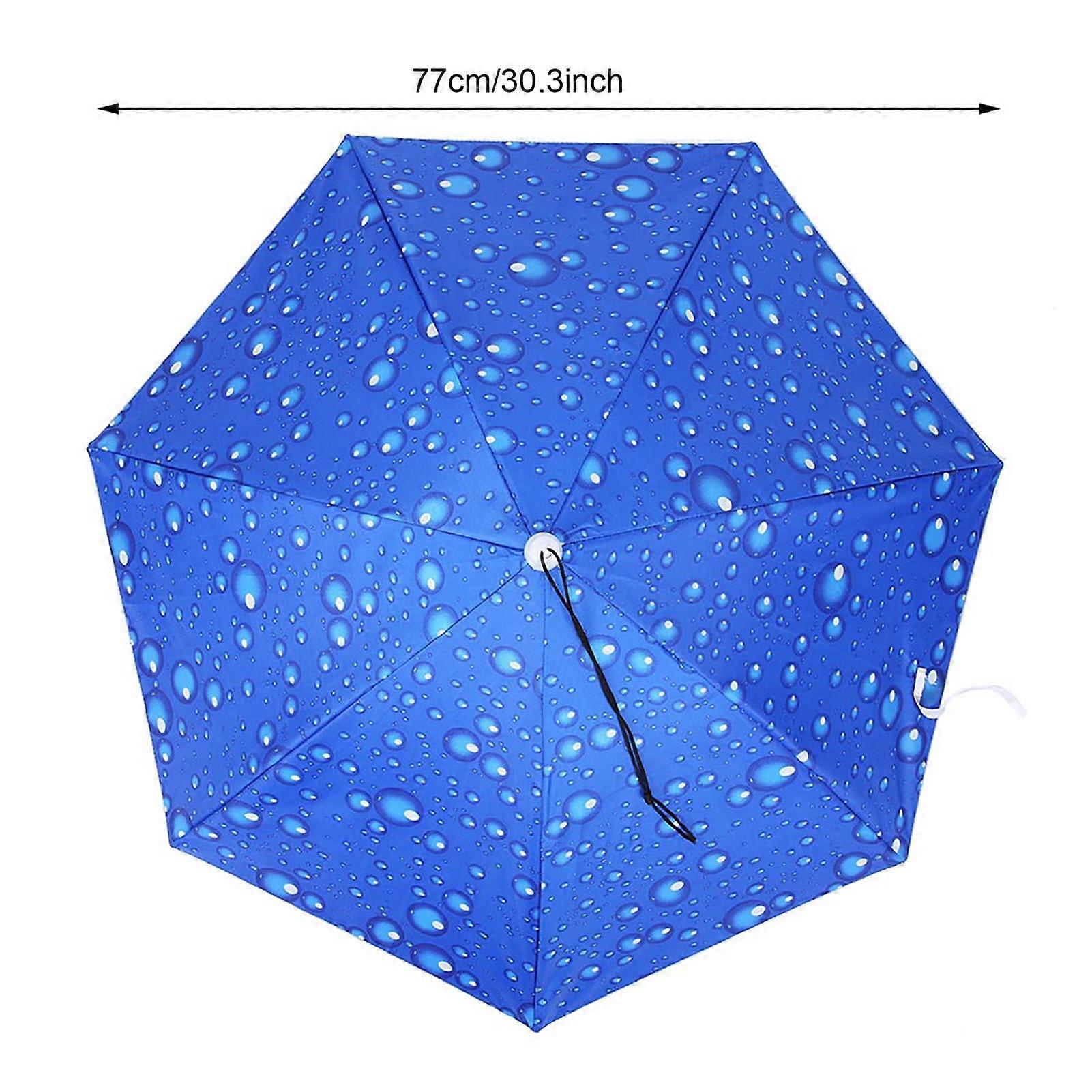 77cm Windproof Head Mounted Umbrella Hat, Raindrop Blue Top Folding