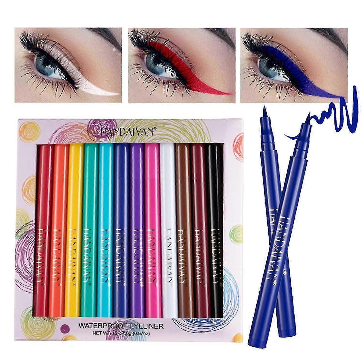 12 Colorful Eyeliner Pen Set, Matte Liquid Colored Quick Dry Eyeliner Set, Neon Eye&Lip Liner For Women Waterproof Highly Pigmented Eyeliner