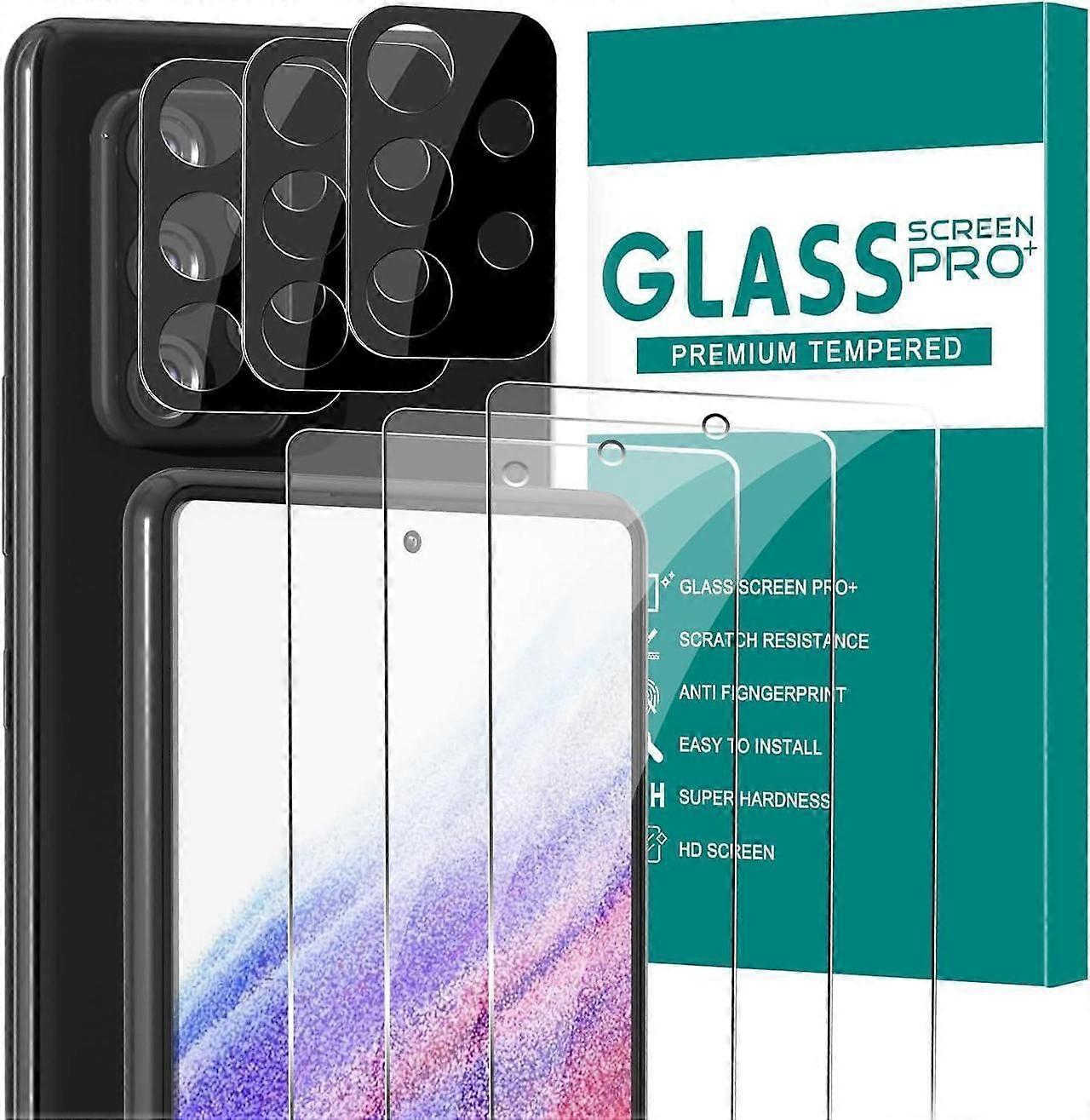 [3+3 Pack] Glass Screen Protector for Samsung Galaxy A53 with Camera Lens Protector, 3D Curved, 6.5 inch 2022 9H Tempered Glass for Galaxy A53 Glass S