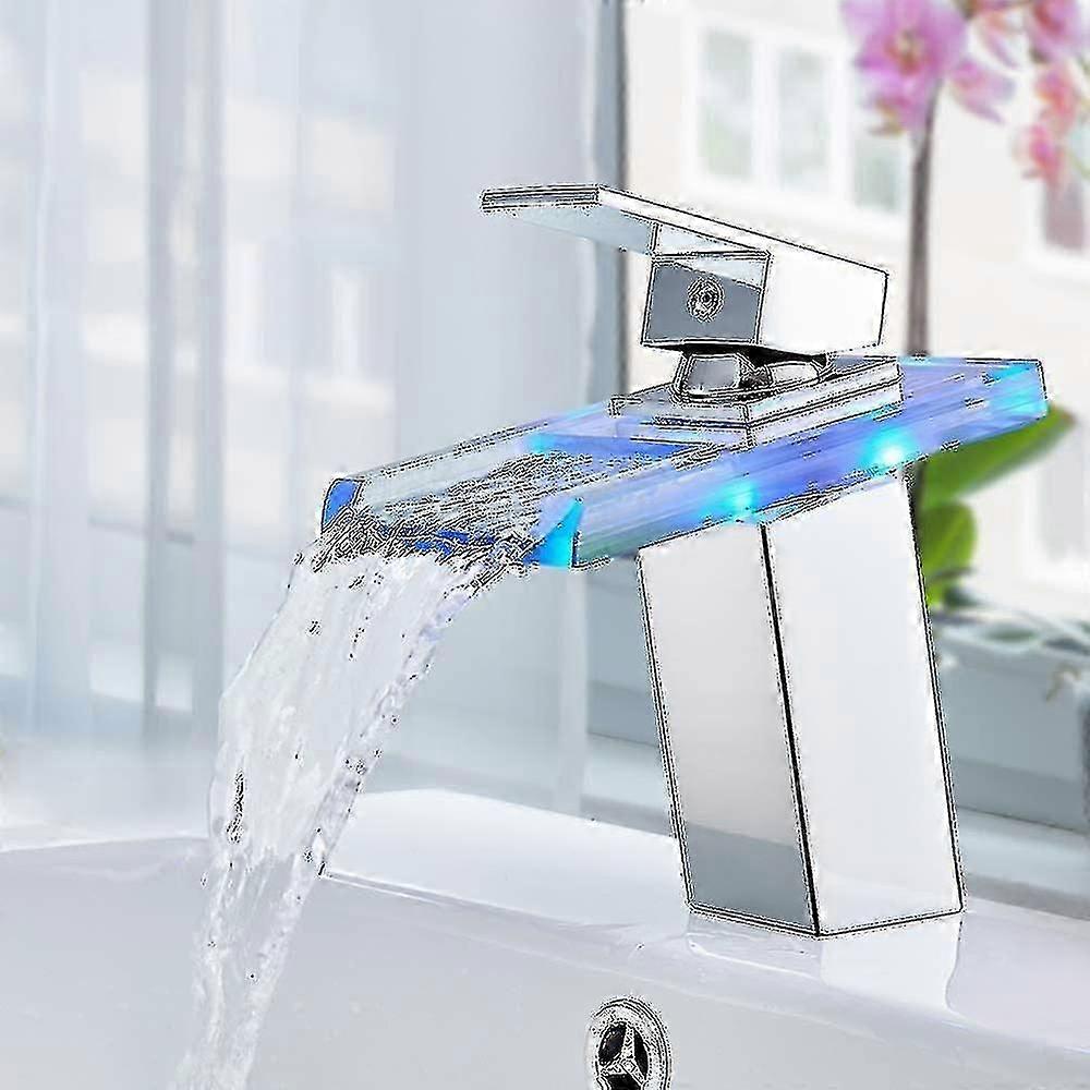 Led Waterfall Basin Mixer Tap Chrome Waterfall Bathroom Faucet Copper And Glass Basin Faucet For Bas