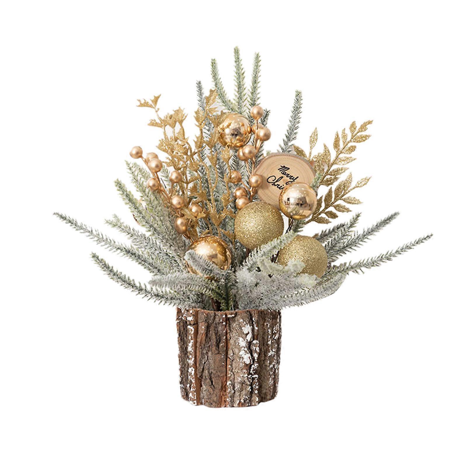 Artificial Christmas Tree Small Bucket Red Berries Pine Needle Ornament for New Year Spring Festival Decorations