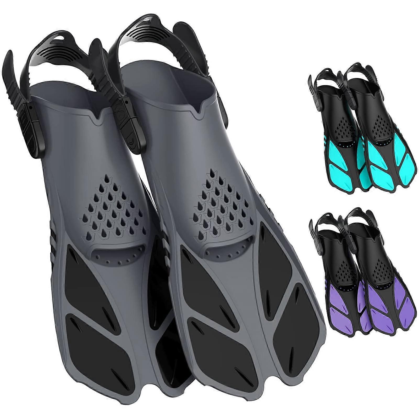 Snorkel F Adjustable Buckles Open Heel Swim Flippers Travel Size Short Swim F for Snorkeling Diving Swimming Adult Men Blue) Womens(Dark