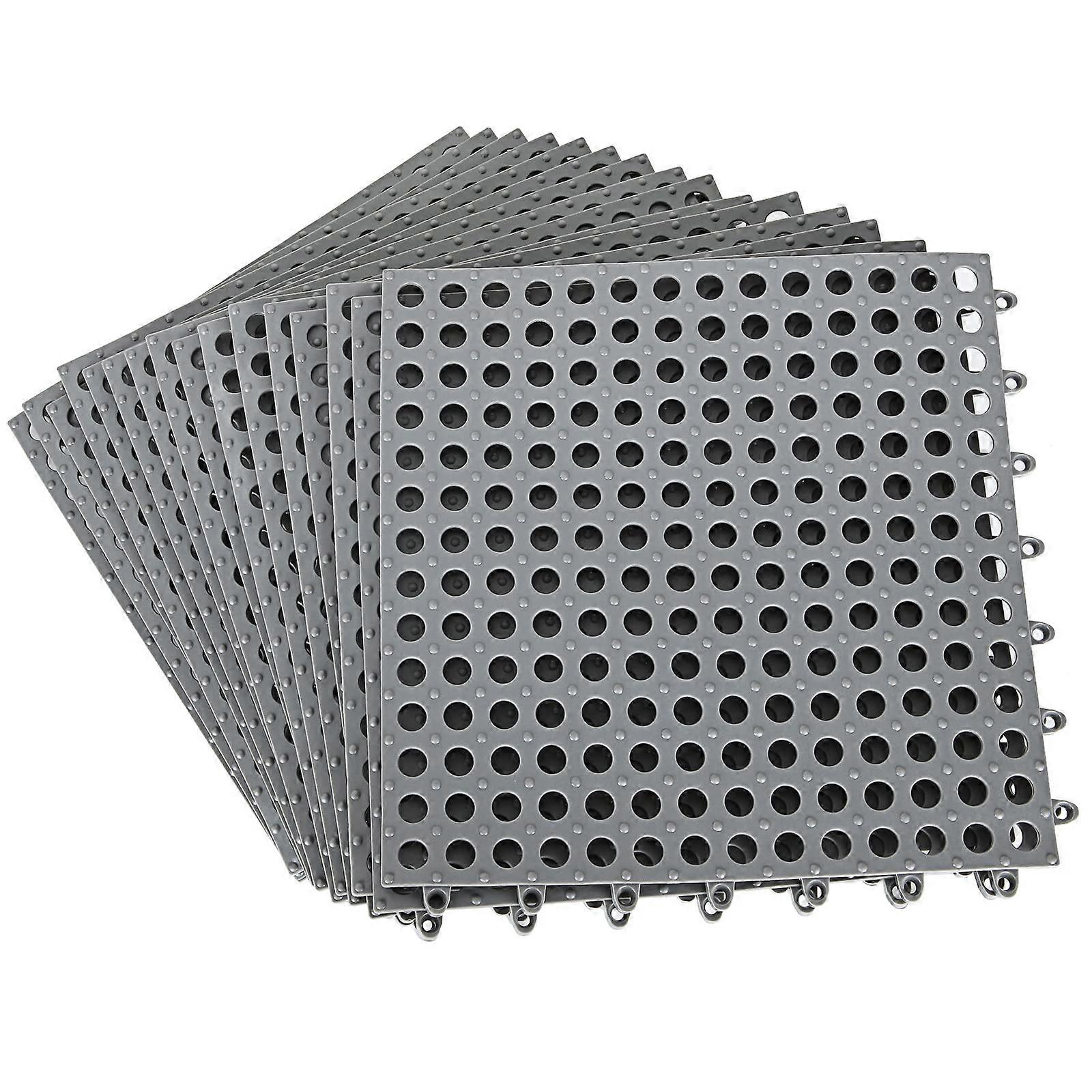 16 Pack Interlocking Rubber Floor Tiles 12" x 12" Non-Slip Shower and Pool Mat Dark Gray for Bathroom and Patio Use
