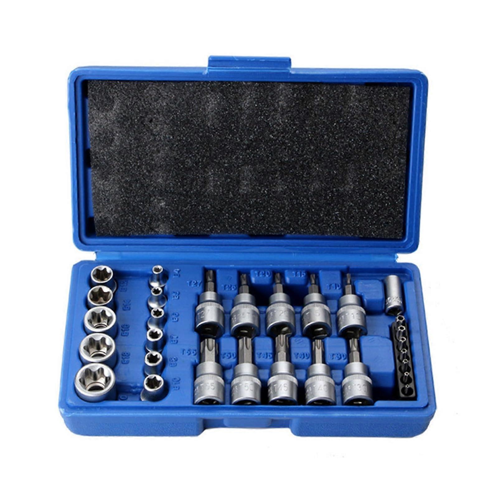 Torx Star Socket Set 29-Piece External Torque E-Sockets Kit Torx Bit for Motor Repair