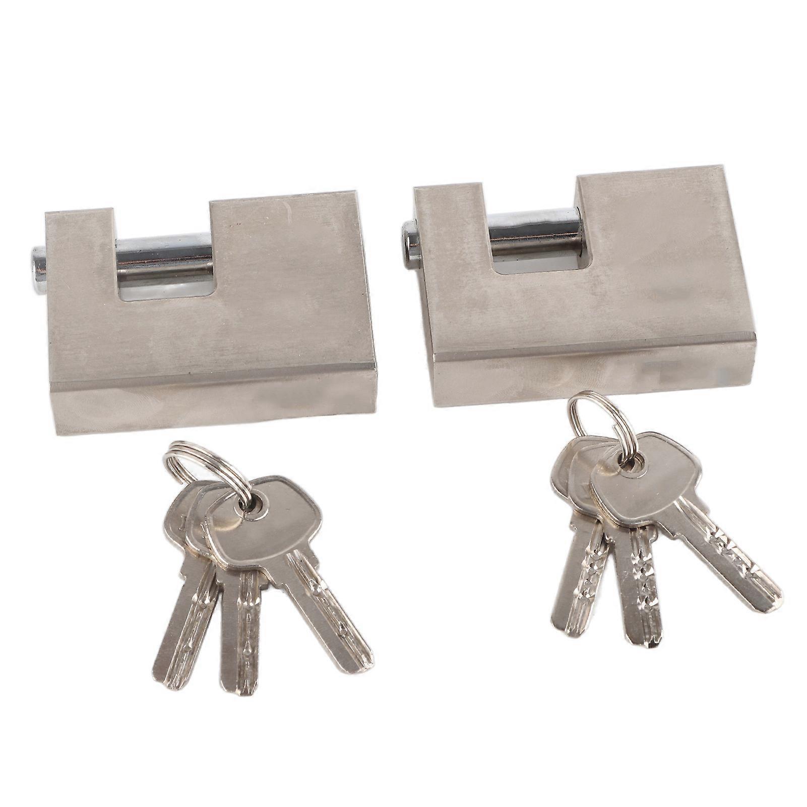 2pcs Heavy Duty Padlock Rectangle Waterproof Rustproof Monoblock With 6 Keys Protector Lock For Garage Door