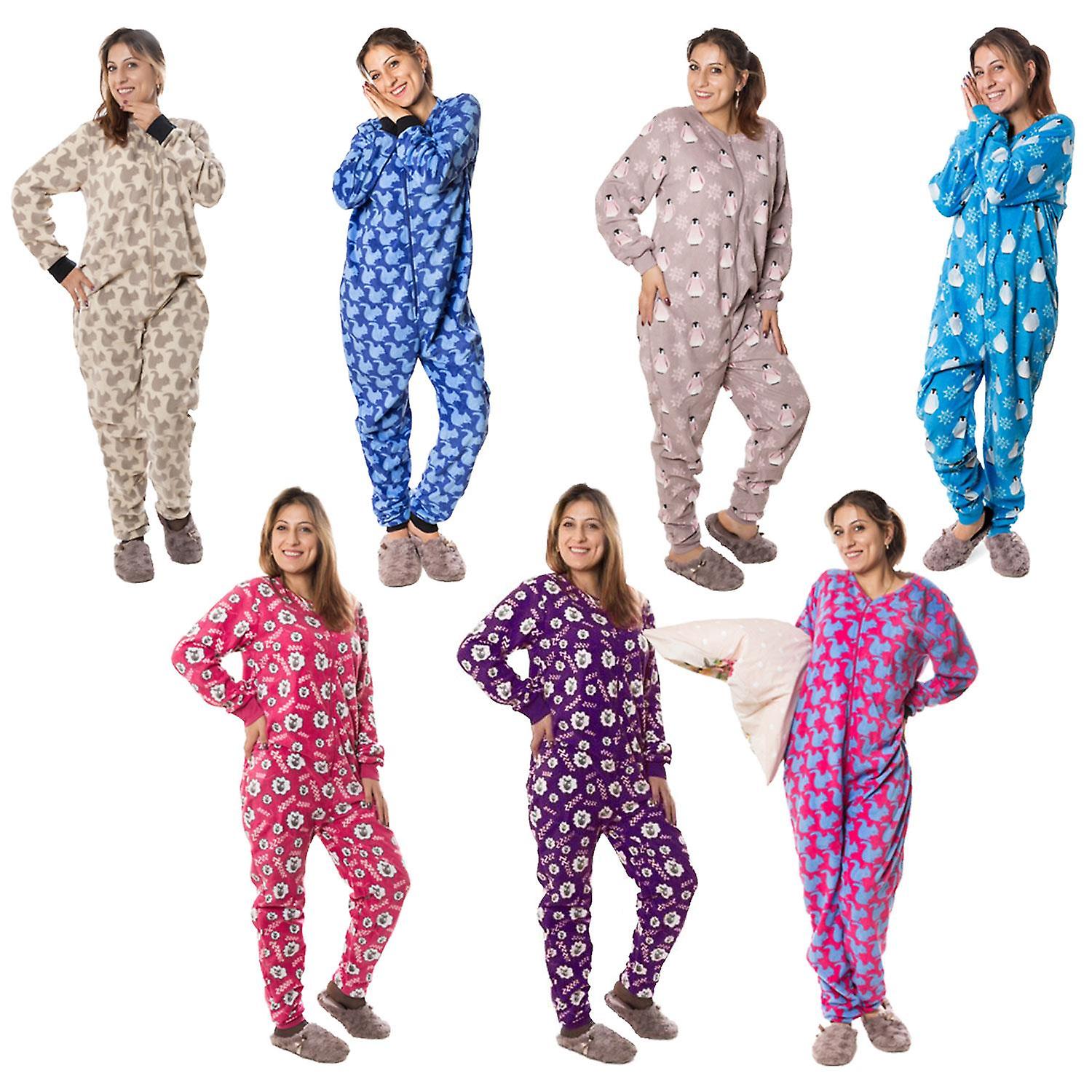 Women's Fleece Penguin Print Jumpsuit, Assorted