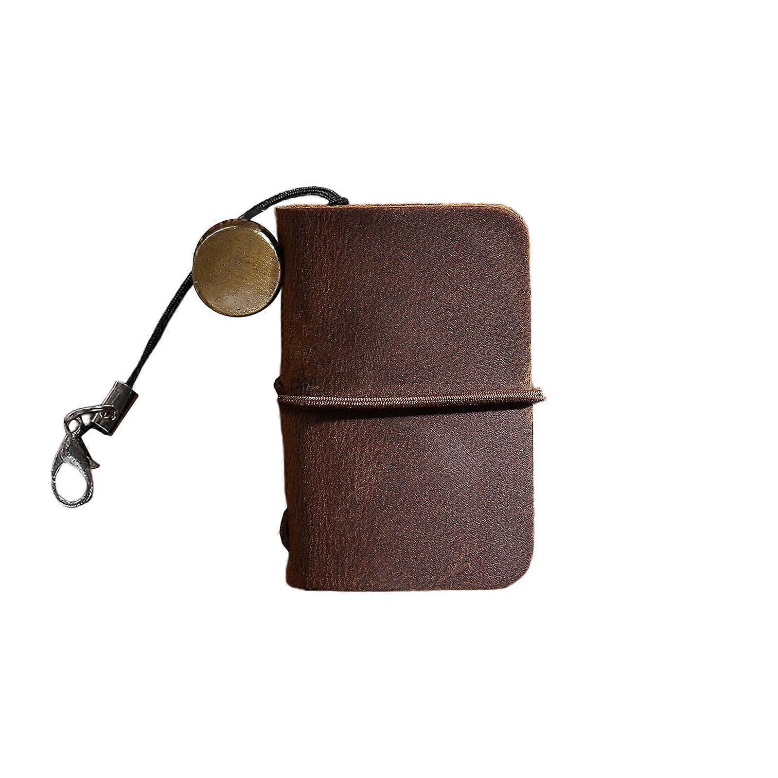 Portable Leather Travelers Notebook Journal with 1 Round Pendant Unlined 48x32mm Mini Size 32 Sheets for Student Planner