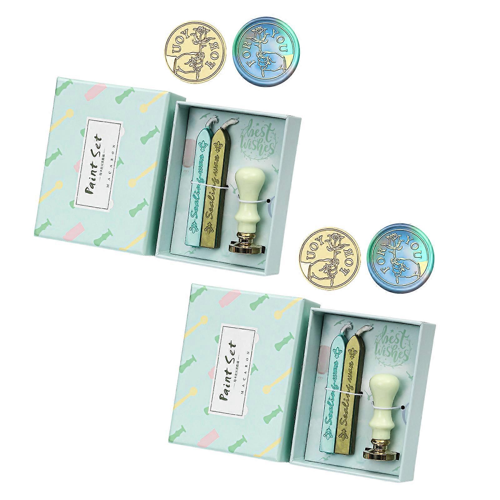2 Box Sealing Wax Set with Wax Seal Stick Wax Seal Stamp Set for Invitations Cards Envelopes Wine Packets Decorations