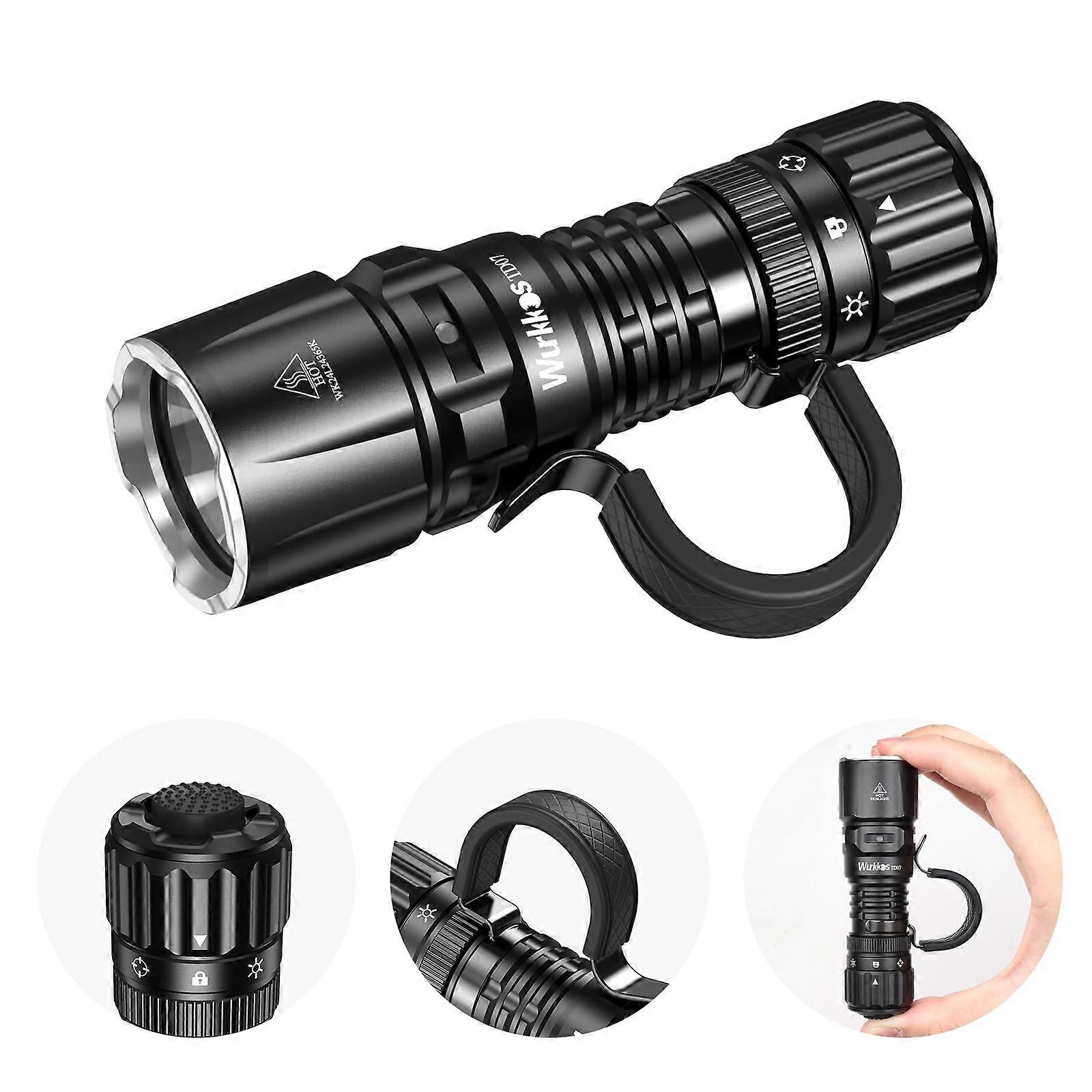 TD07 Tactical Torch, 1300 Lumens LED Rechargeable Flashlight, IP68 Waterproof, Turbo/Strobe Modes for Camping Emergency
