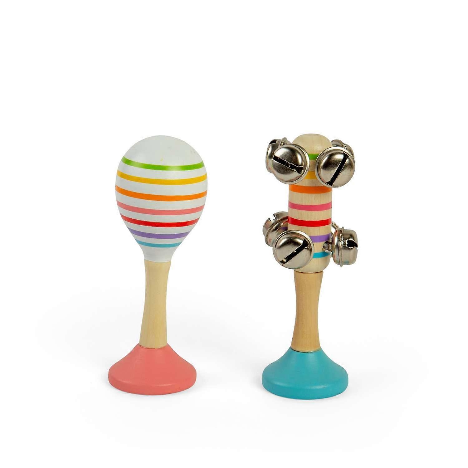 Bigjigs Toys Musical Shaker Set - Wooden Maraca & Bell Stick Kids Instruments