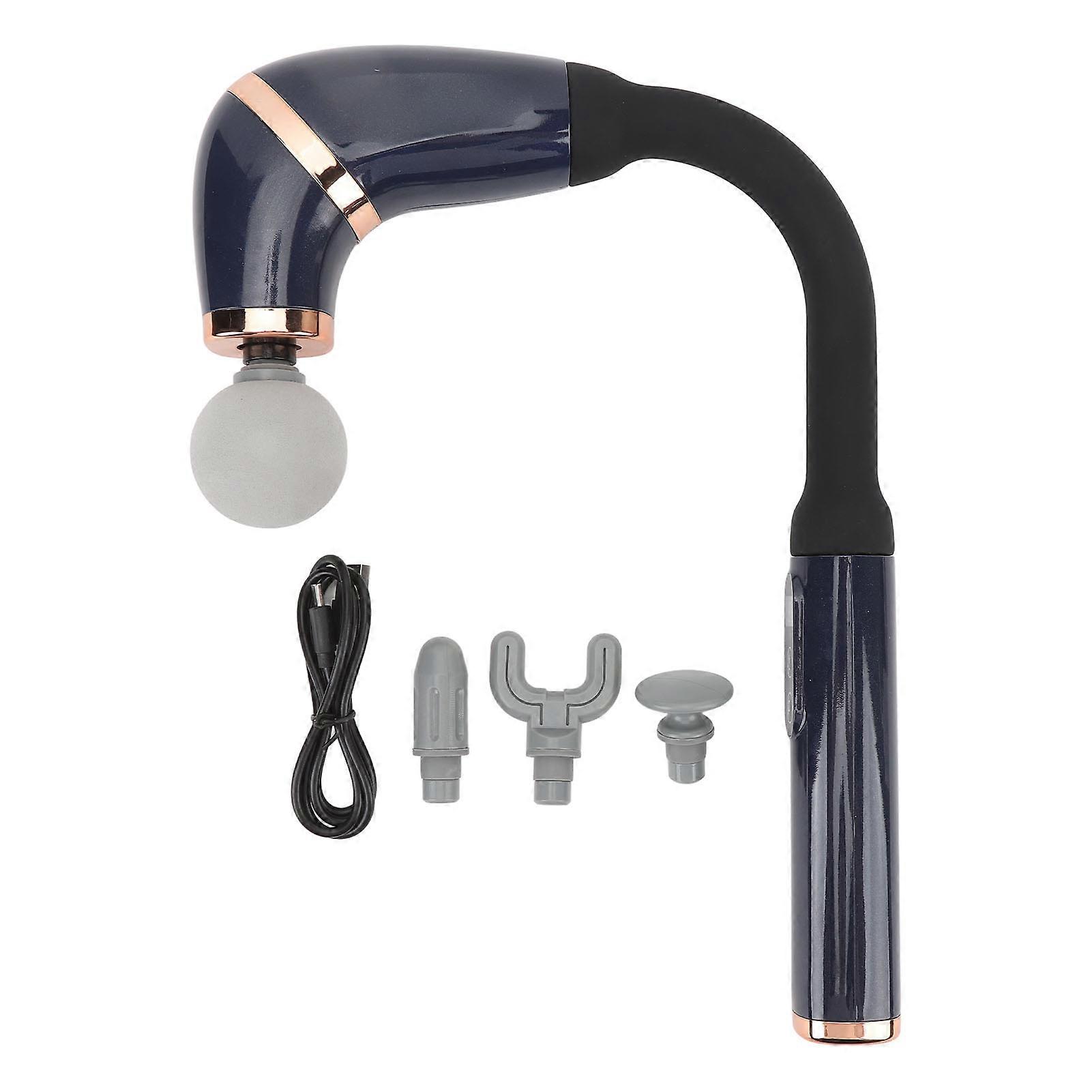 Massage Gun with Extension Handle U Shaped Deep Tissue 4 Massage Heads 6 Speed Levels Percussion Massage Gun Blue