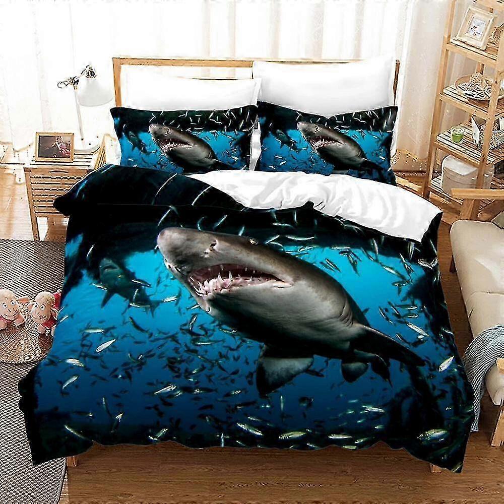 Conjunto de Lençóis e Capa de Edredom com Estampa de Tubarão com Tema Oceânico para Crianças para Decoração de Quarto, Roupas de Cama e Essenciais de Cama
