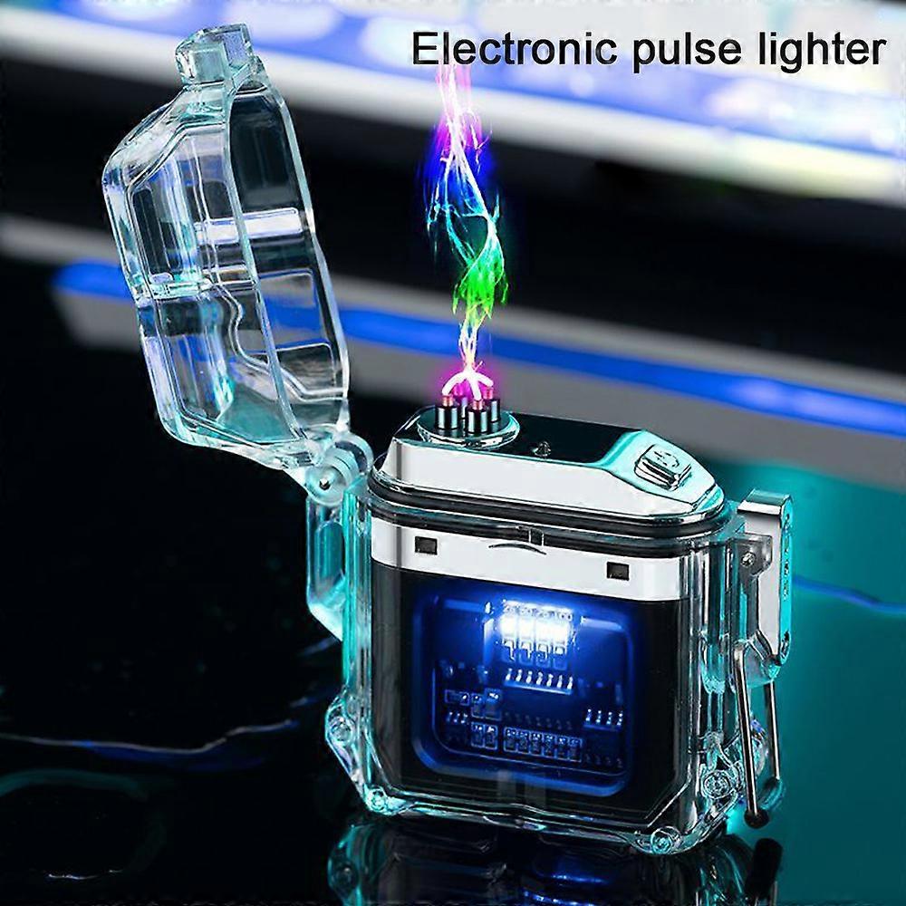 Electric Lighter Double Arc Electronic Pulse Lighter Windproof & Waterproof Rechargeable Flameless Lighter with LED Battery Indicator for Outdoor Coo