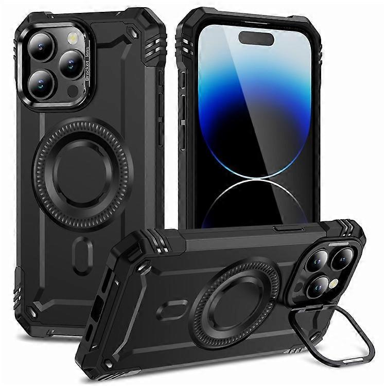 Compatible For iPhone 14 Pro Max Case Compatible with MagSafe Metal Lens Frame Kickstand PC+TPU Mobile Cover