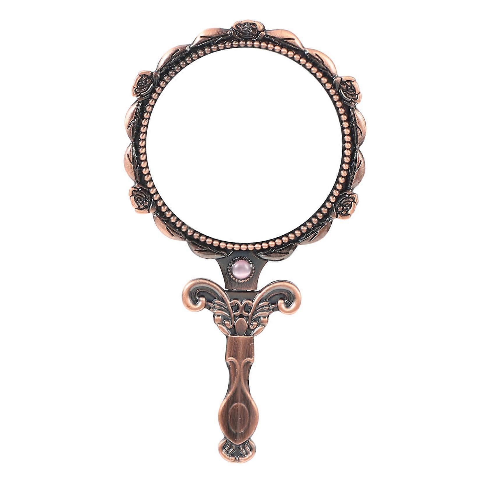 cosmetic mirror Retro mirror with embossed pattern and handle for makeup