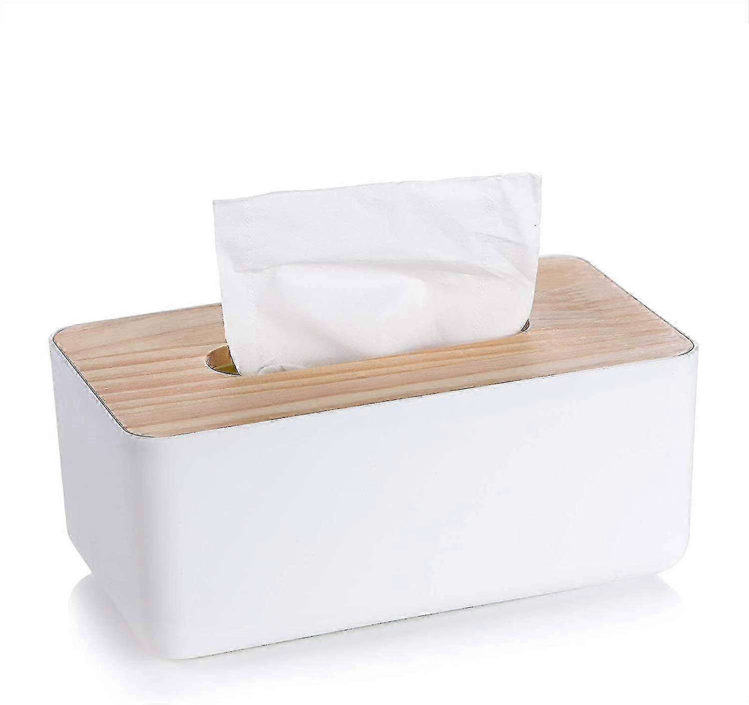 Rectangular Bamboo & Paper Tissue Box Holder for Home or Office Decor