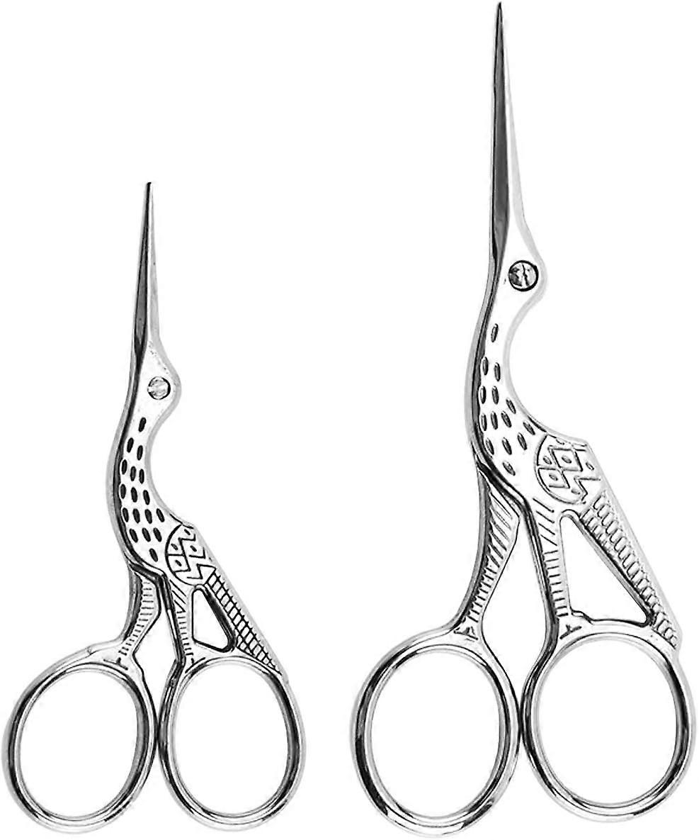 2Pcs Vintage Stork Shape Sewing Scissors Stainless Steel Scissors-Silver