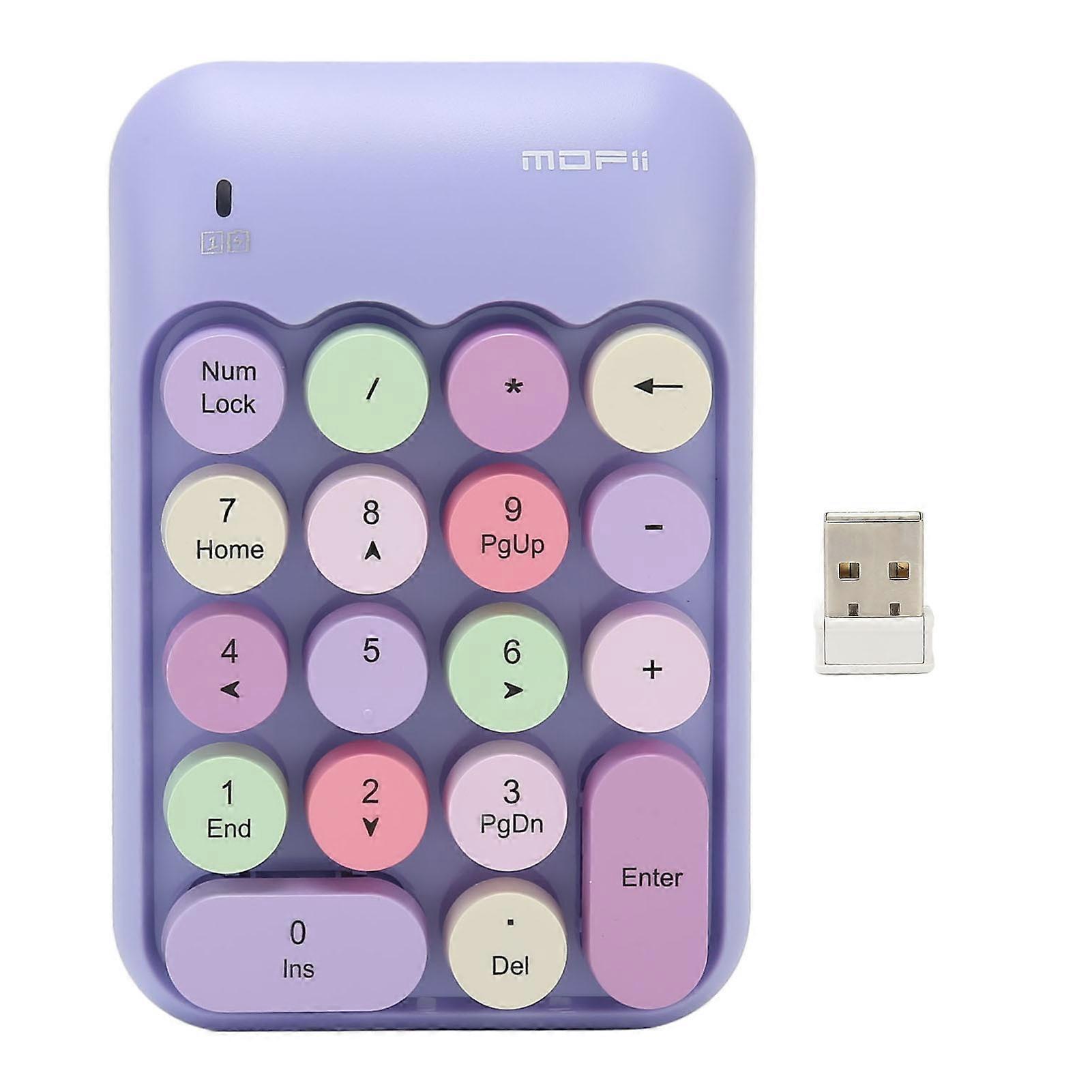Pavé numérique sans fil 2,4 GHz, 18 touches rétro rondes, mini clavier numérique avec récepteur USB pour ordinateur portable, couleur violette