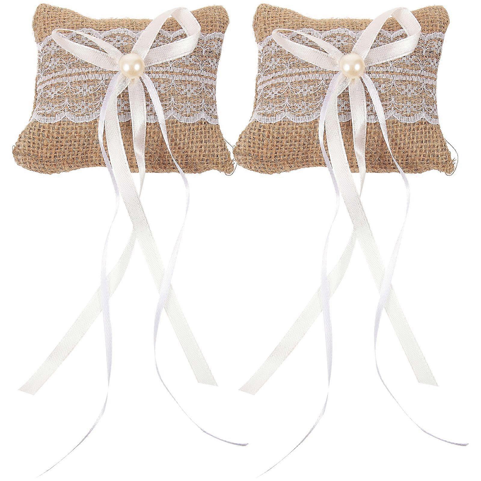 2pcs Bridal Linen Ring Pillow Creative Lace Ring Box for Wedding Ring Storage