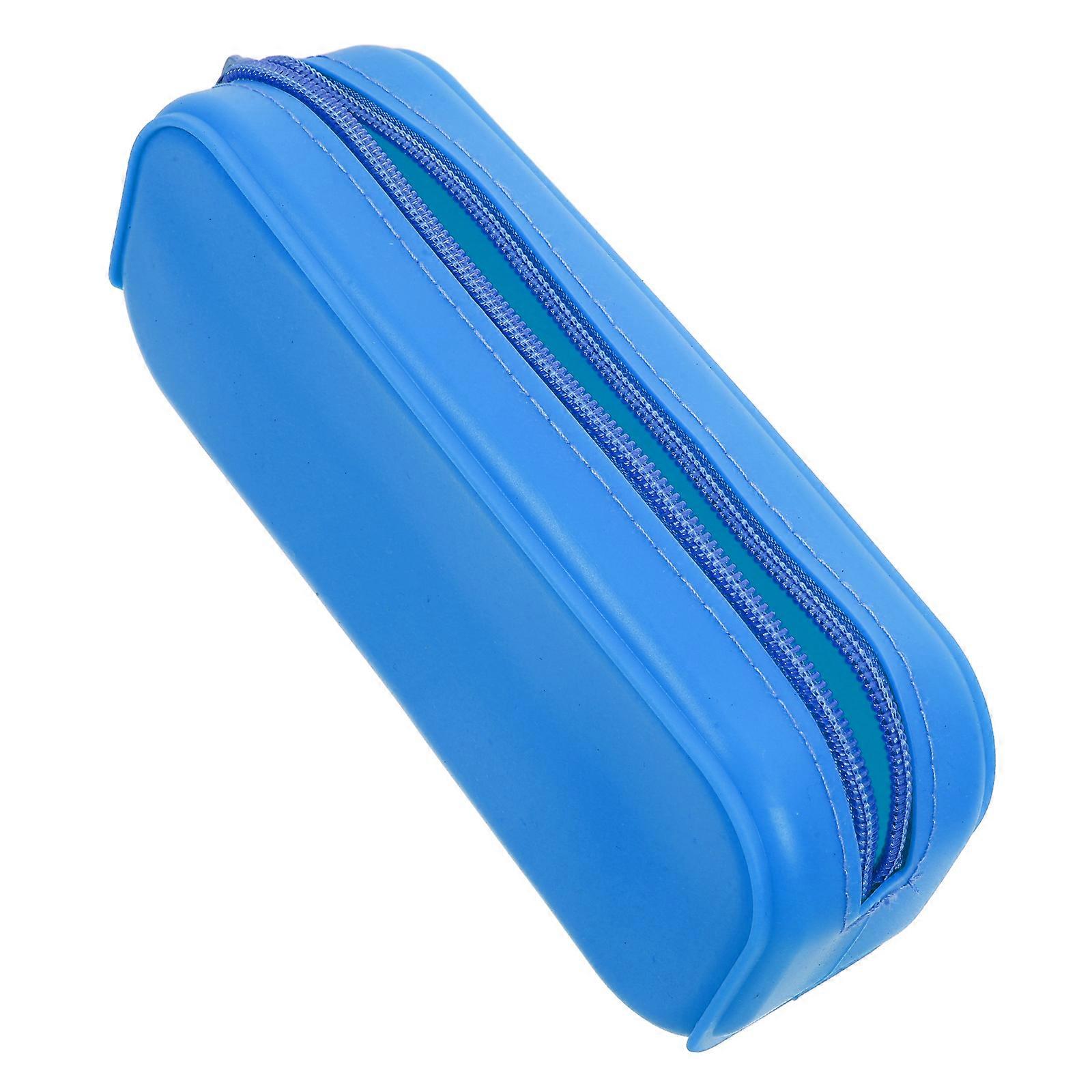 Silicone Pencil Case with Smooth Zipper for Storage Use Dark Blue