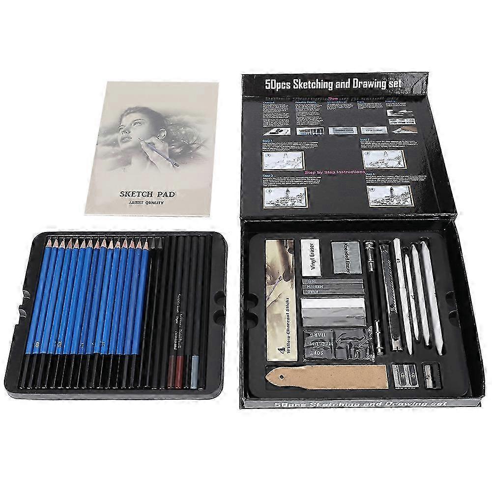 50pcs Professional Artist Sketching and Drawing Set with Pencils and Charcoal Sticks