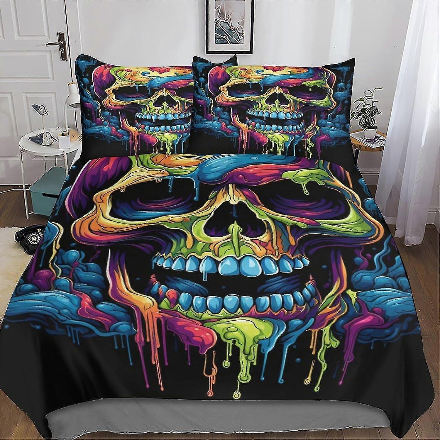 Gothic Skull 3D Print Bedding Sets, Soft Microfiber Duvet Cover Set with Pillow Cases, 3 Pieces Creative Quilt Cover with Zipper