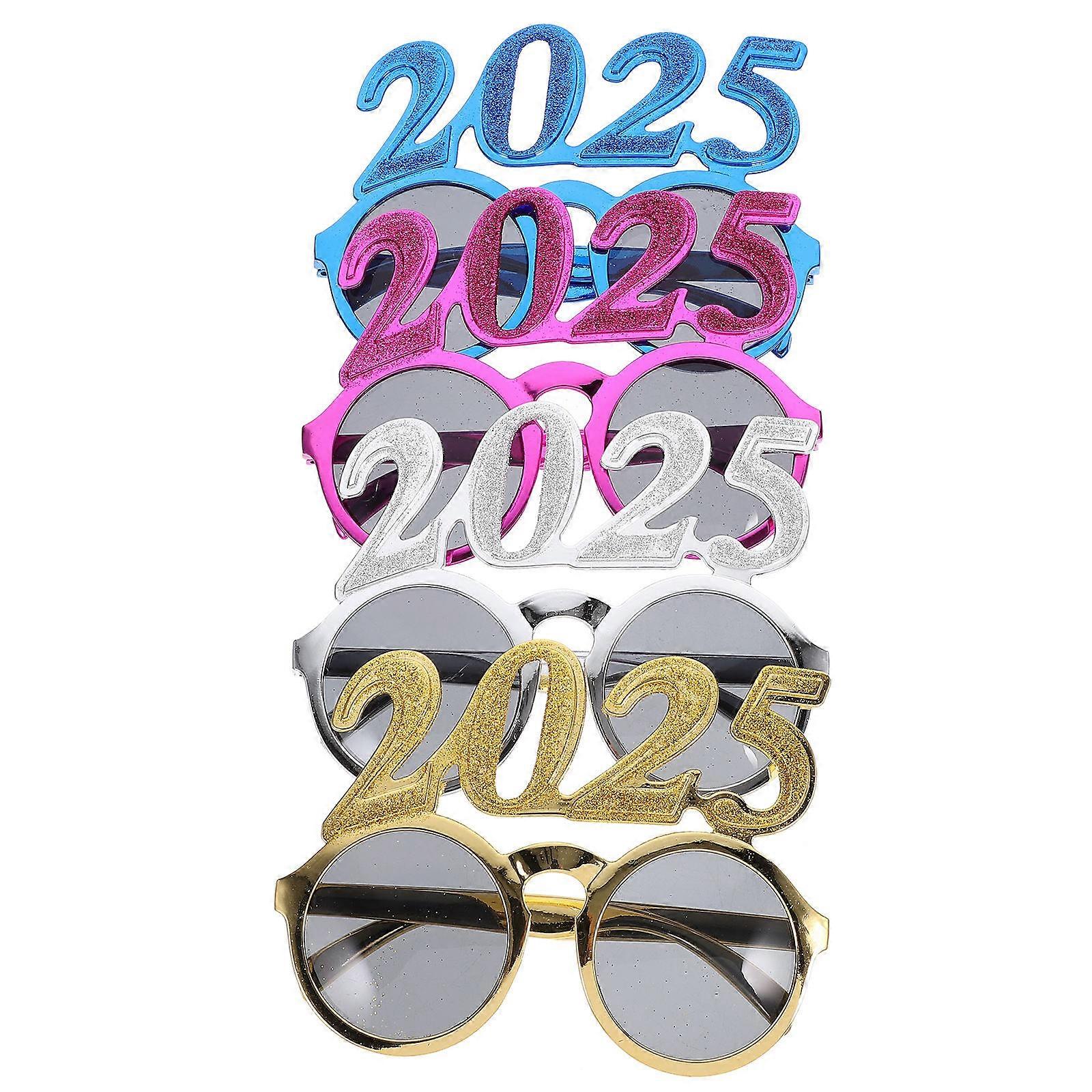 2025 Eyeglasses Plastic Glasses for Decoration 4Pcs Happy New Year Party Use