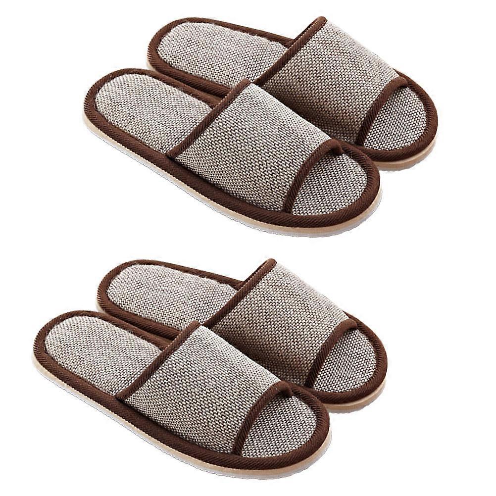 Women Men Linen Slippers Home Indoor Cotton Slipper for Hotel Use Coffee 29cm Anti-Slip 2Pack
