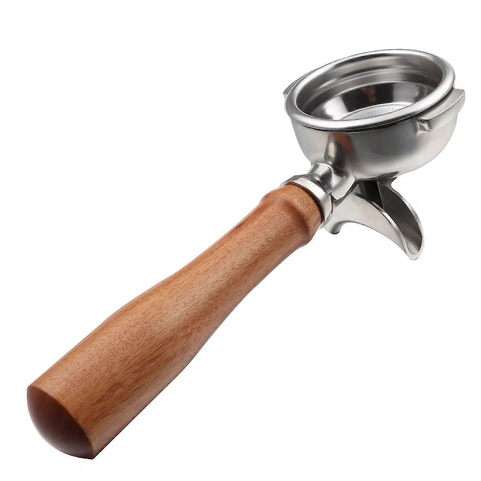 58毫米双嘴分流手柄适用于E61冲泡头,配木质手柄和不锈钢滤网支架的滤篮