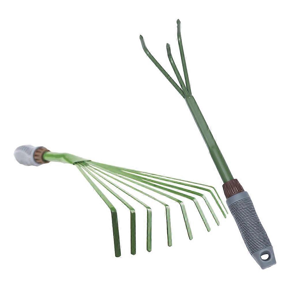 Durable Gardening Tool Set with 3-claw and 9-tooth Rakes for Home Use Dark Green
