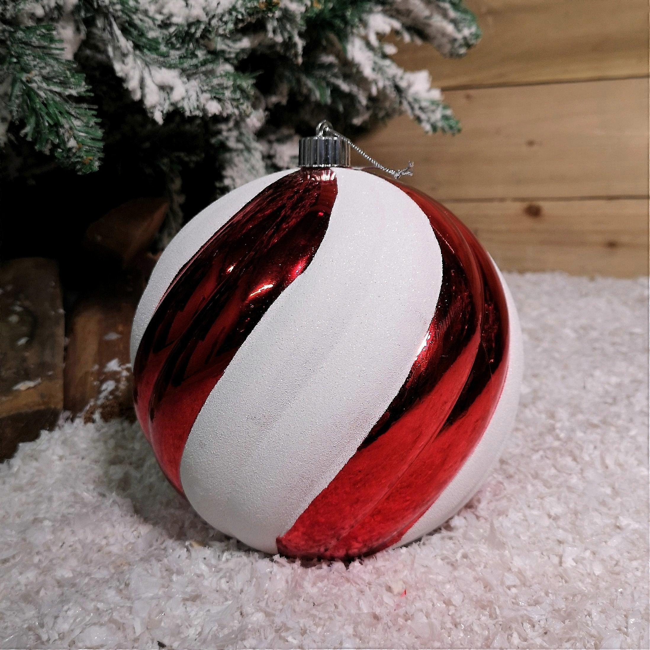 20Cm Large Red & White Candy Cane Shatterproof Christmas Baubles Decorations