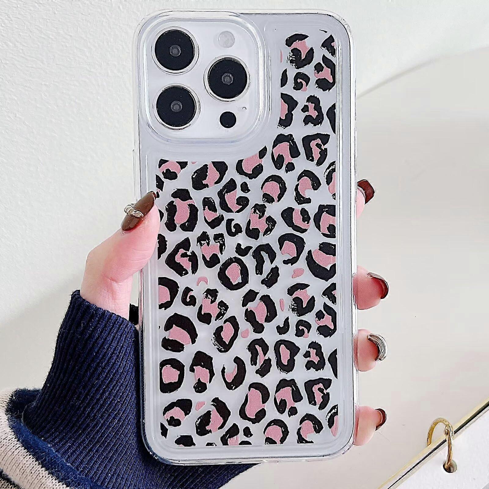 Transparent Silicone Case for iPhone 12, Lightweight Soft Shockproof Protective Cover with Leopard Print Design