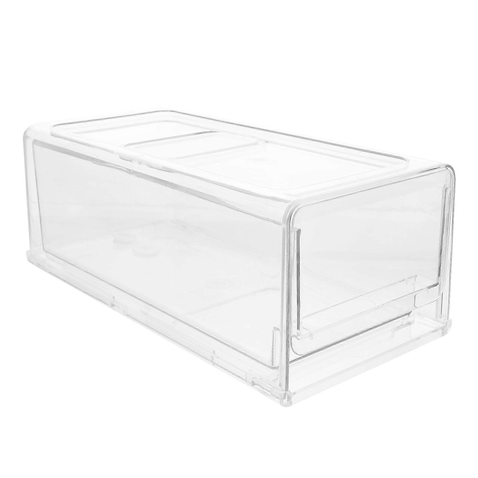 Refrigerator Organizer Drawer Pull Out Food Storage Container Stackable Design Transparent 30x15x11cm 1Pack