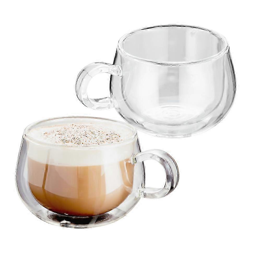 Doppelwandige Cappuccinogläser mit Henkel – vakuumiert, 2er-Set, 225 ml – Robust, hitzebeständig