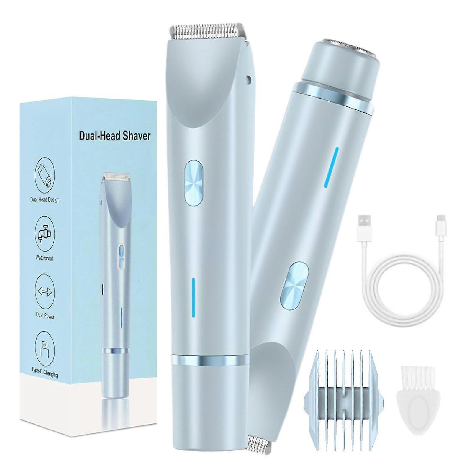 Silkysplash Razor Sianova 2-in-1 Dual Head Shaver IPX7 Waterproof Wet Dry Removable Head for Body Face Leg Arm Blue