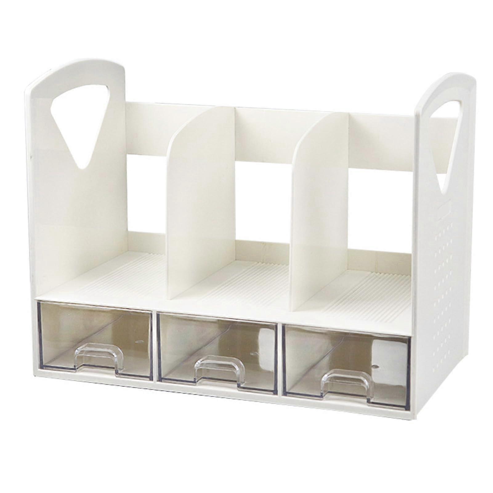 Desktop Bookshelf Organizer ABS Magazine Holder with Drawers for Bedroom and Office, Small Size, Modern Design