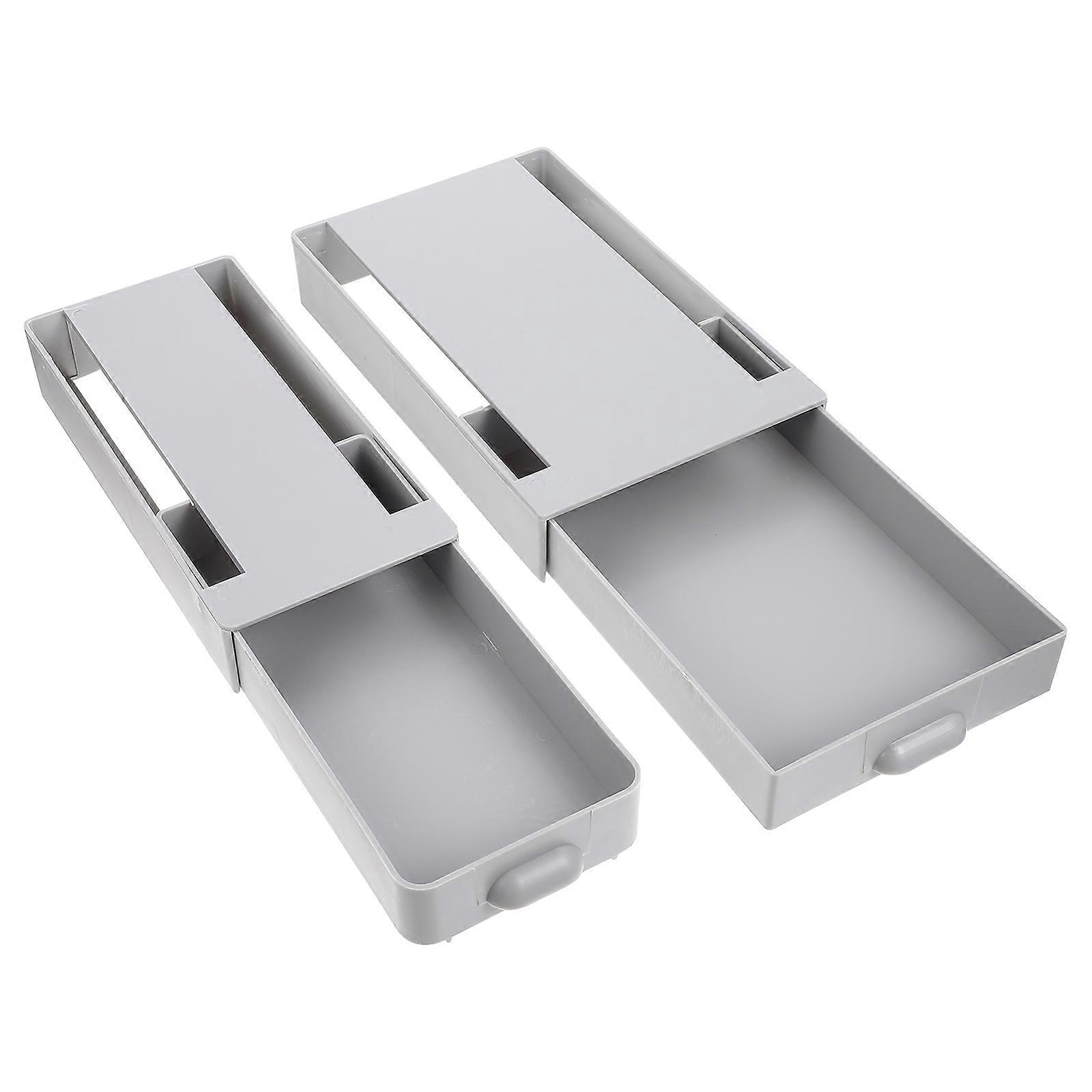 Under Drawer Storage Organizer Box Hidden Organization Desk Space Saving Grey 21.5X13X3.5CM 2Pcs