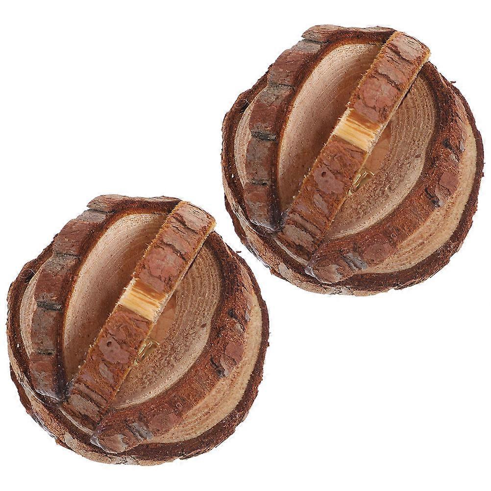 2pcs Ball Shaped Wooden Chew Toy with Bell for Hamster Rabbit Guinea Pig