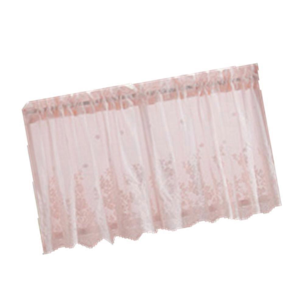 Pink Short Curtain for Kitchen Use Made of Polyester Lace Design 137x61cm